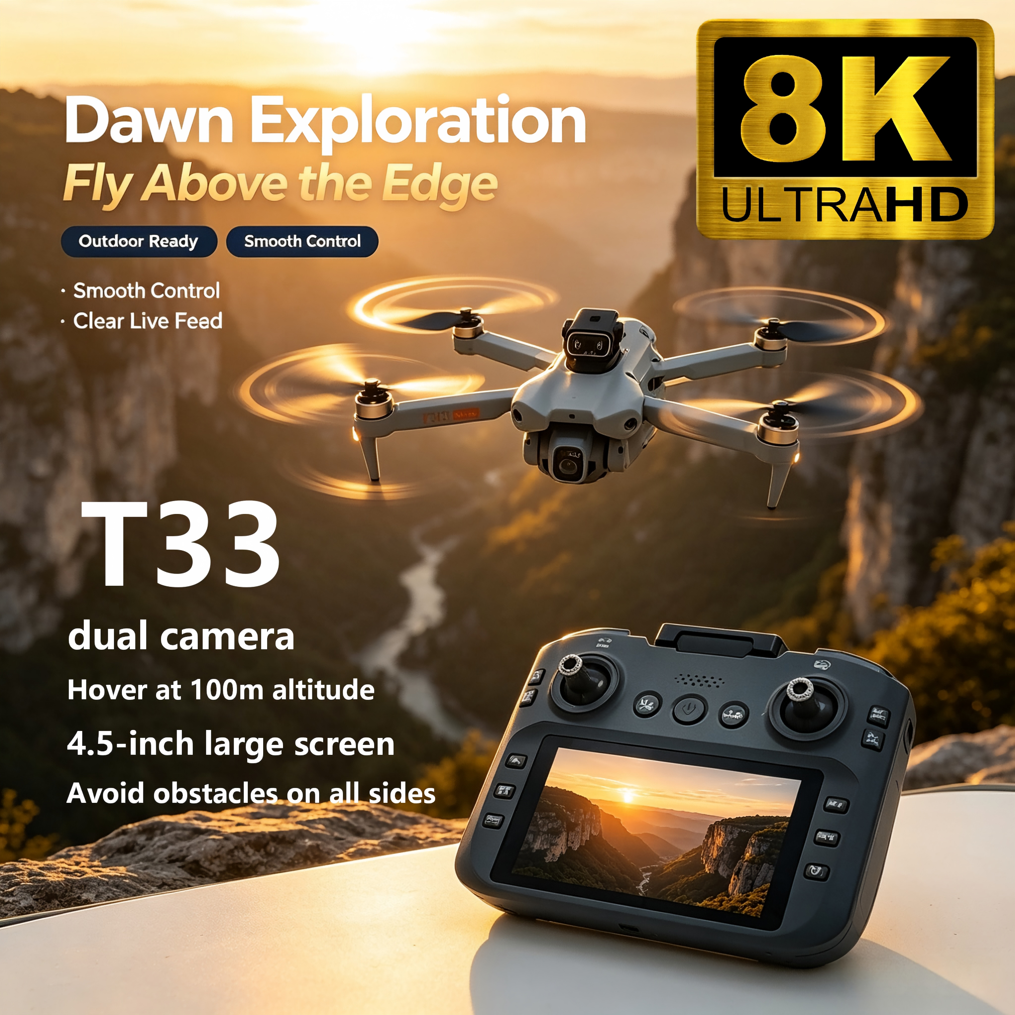 Drone Kit With Camera - T33 Drone'u Yükseltin Hava Çekimi 8K